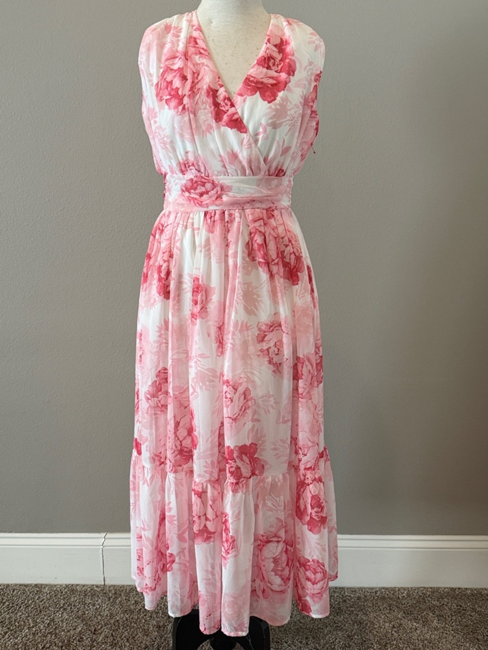 Aura Pink Floral Surplice Maxi Dress